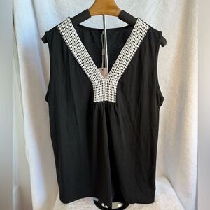 Black Embellished Tank with White Accents